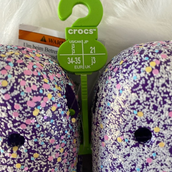 NWT Crocs classic glitter clogs sparkly purple slip ons Size J3 - Picture 3 of 11
